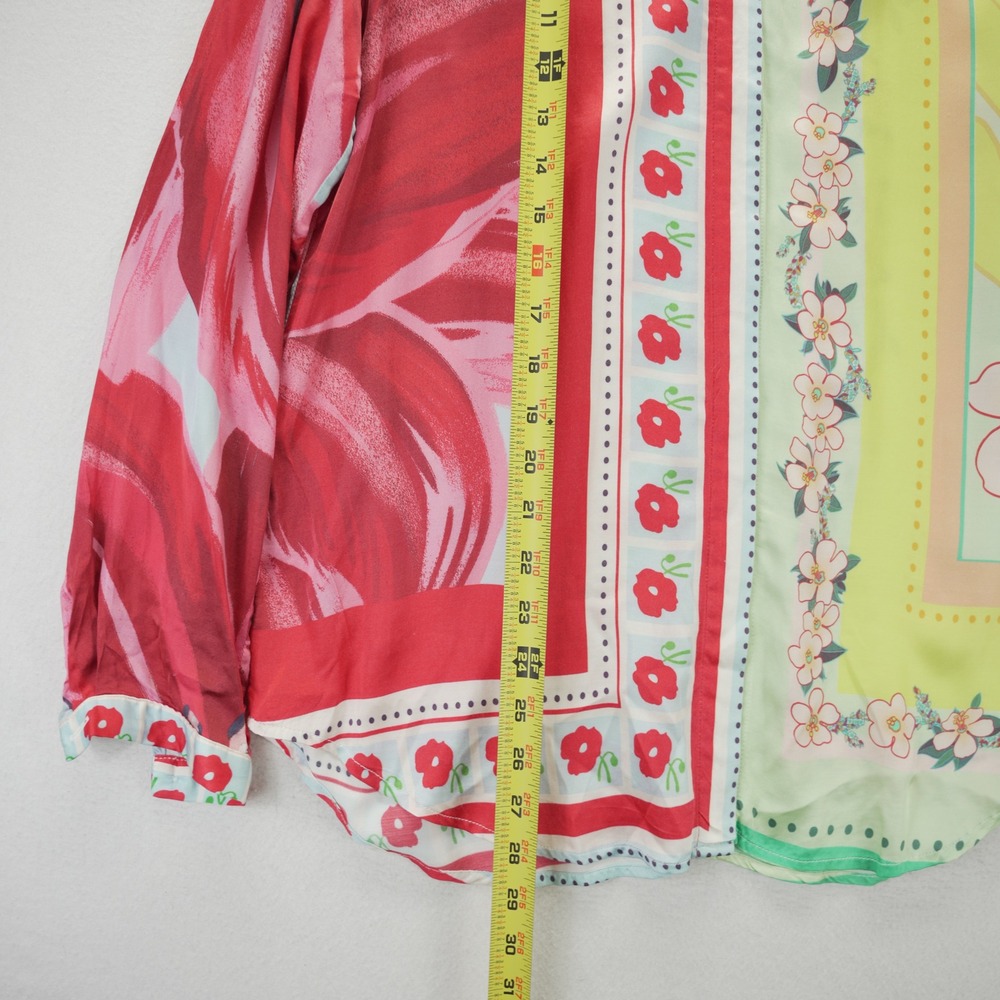 Farm Rio Shelby Buttondown Mixed Floral Print Long Sleeve Blouse Green Red M - Picture 4 of 8